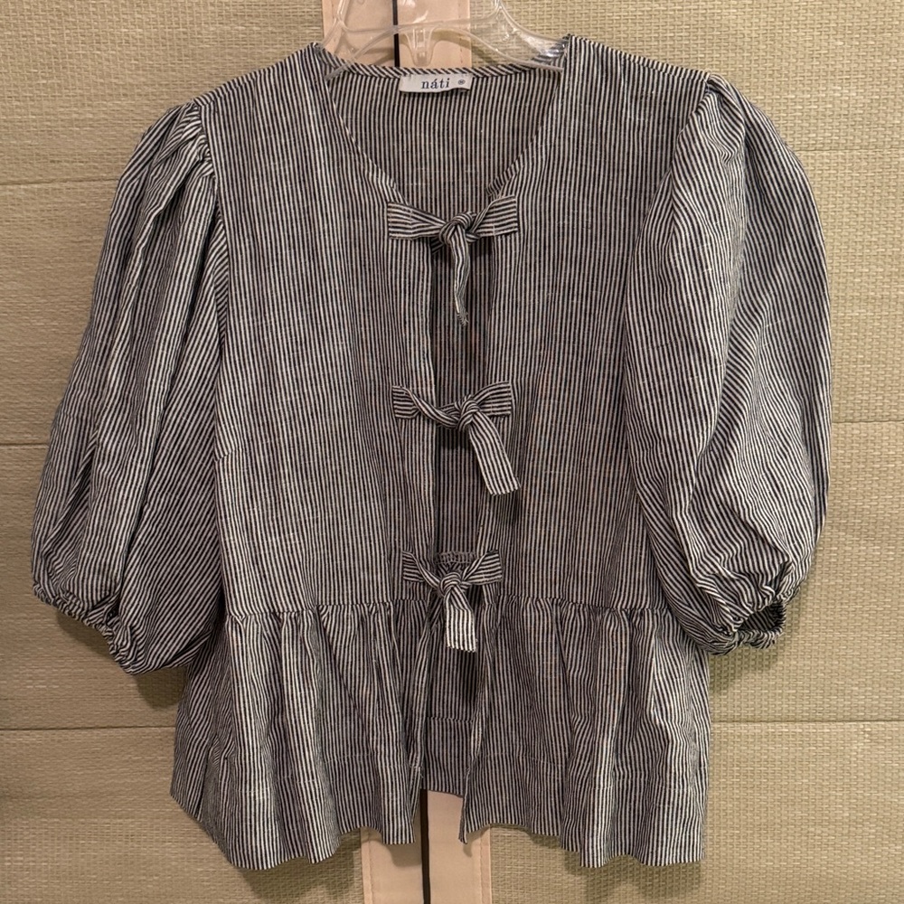 Striped Linen Bow Tie Top